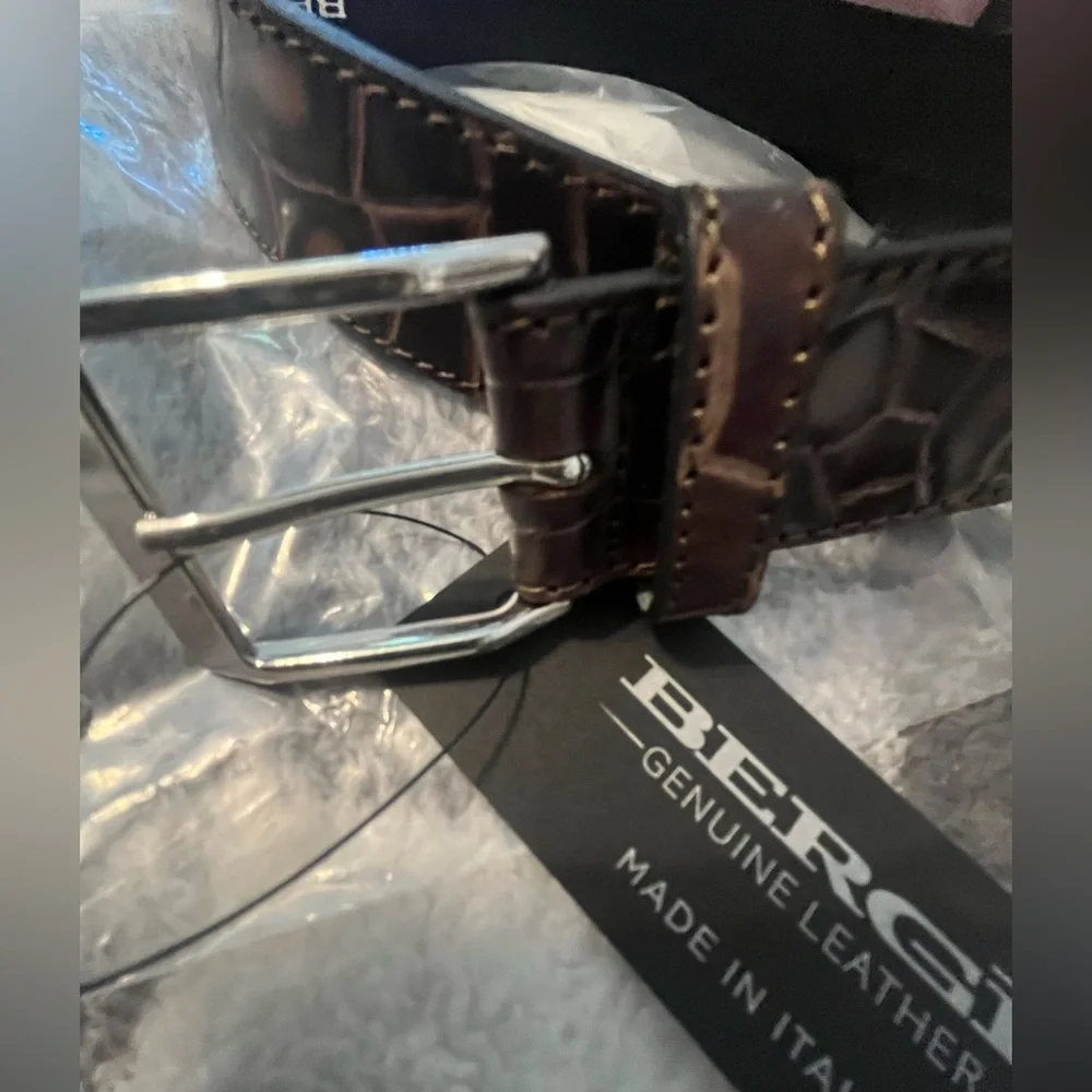NWT BERGE Made in Italy Leather Croc Embossed Belt